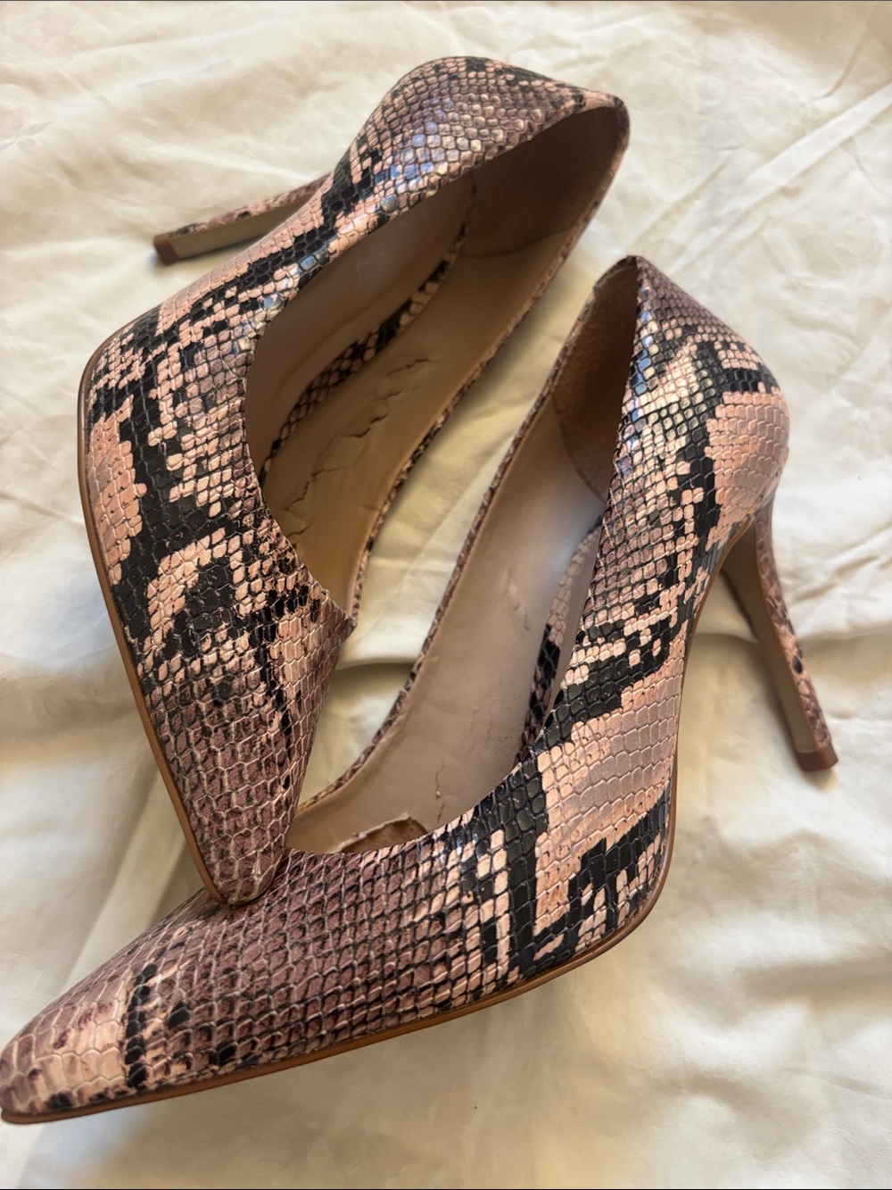 Aldo Pink & Black Snake-Print Pointed Toe Stilettos, Sz 7.5